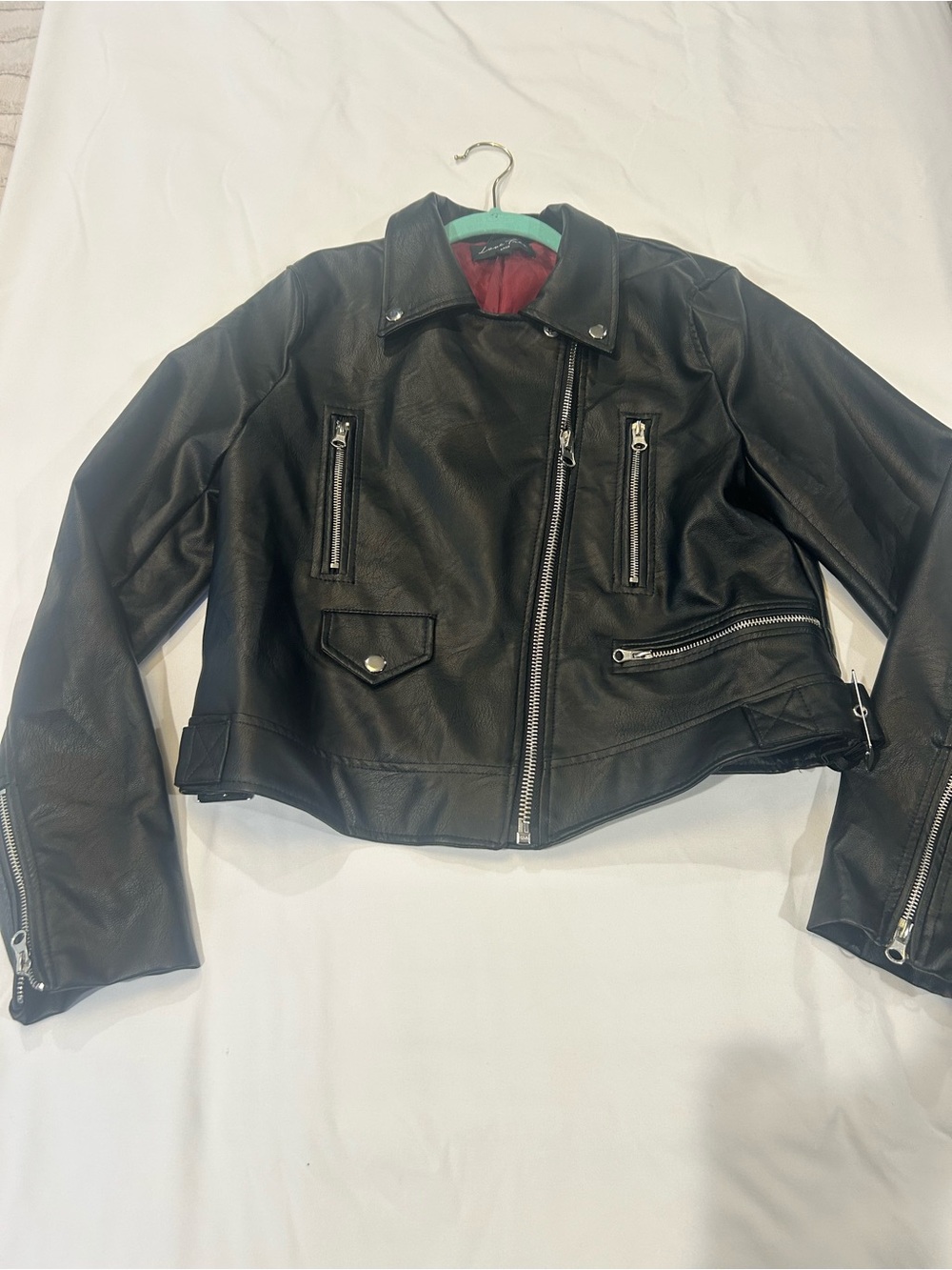 Love Tree Black Faux Leather Moto Jacket with Silver Hardware